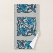 vintage bleu antique fleurs artisanat rustique (Serviette à main)