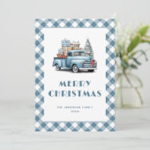 Vintage Bleu Camion Plaid Joyeuses Cartes de Noël (Debout devant)