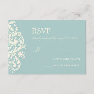 VINTAGE BLEU & CRÈME FLOURISSANT   RSVP DE MARIAGE
