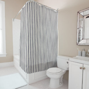 Vintage Bleu et Hors Blanc Ticking Douche rideau