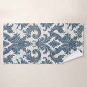 Vintage Bleu et or Baroque Damas (Serviette de bain)