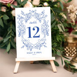 Vintage bleu Floral Mariage<br><div class="desc">Cette belle carte de numéro de table mariage présente un cadre orné dessiné à la main et une typographie d'inspiration vintage dans l'ombre parfaite du bleu. L'aspect est intemporel et élégant,  comme un livre de contes classique ! Voir la collection pour plus d'éléments... </div>