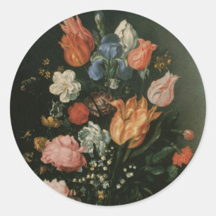 Vintage bloem barok, vaas met bloemen in een nis ronde sticker
