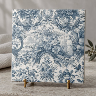 Vintage Bloem Blauw Toile De Jouy Monogram Tegeltje