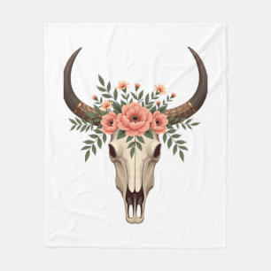 Vintage Bloem Bull Skull Boho Westerse Botanische Fleece Deken