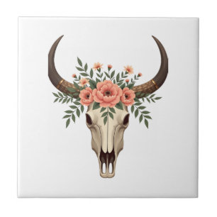 Vintage Bloem Bull Skull Boho Westerse Botanische Tegeltje
