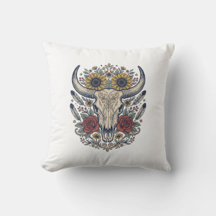 Vintage Bloem Bull Skull Western Kussen