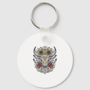 Vintage Bloem Bull Skull Western Sleutelhanger
