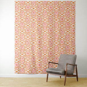 Vintage bloem Camee-patroon in roze en oranje Wandkleed