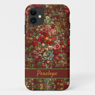 Vintage bloem chintz patroon met je naam iPhone 11 hoesje