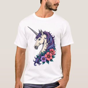 Vintage Bloem Eenhoorn Portret Psychedelische Fant T-shirt