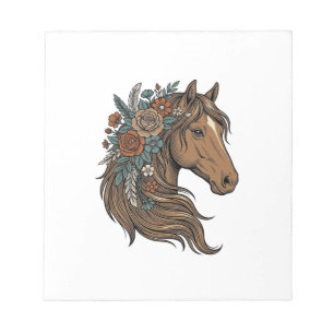 Vintage bloem hoofd paard vector ontwerp_1 notitieblok