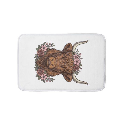 Vintage bloem hoogland koe vector shirt ontwerp_1 badmat (Voorkant)