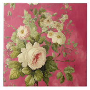 Vintage Bloem Roos Bloem  Tegeltje