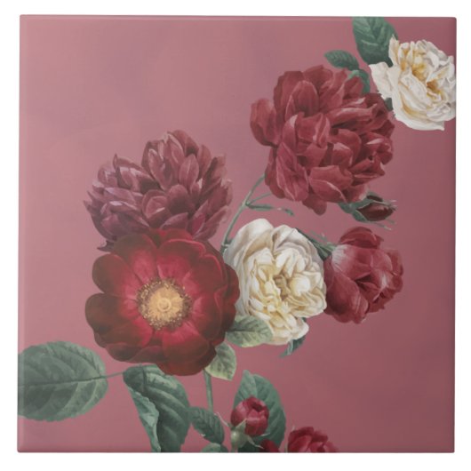 Vintage Bloem Roos Bloem Tegeltje (Voorkant)