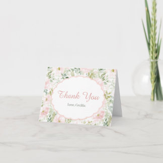 Vintage Bloem Roze Strik Meisje Baby Shower Bedankkaart