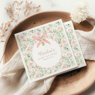 Vintage Bloem Roze Strik Meisje Baby Shower Servet