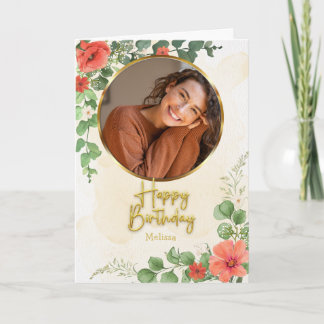 Vintage Bloem Schrift Cirkel Foto Verjaardag Kaart