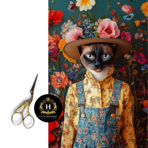 Vintage Bloem Siamese Kat Decoupage Tissuepapier