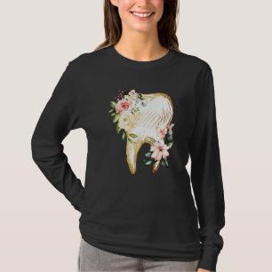 Vintage bloem tanden anatomie tandheelkundige mond t-shirt