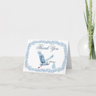 Vintage bloem toile lijst blauwe ooievaar baby sho bedankkaart