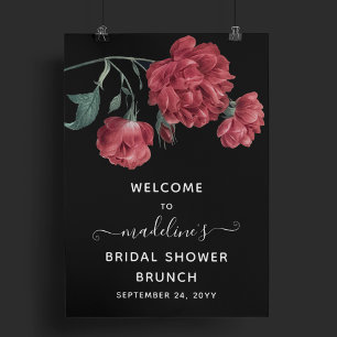 Vintage bloem zwart bruidsfeest brunch welkom poster