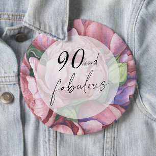 Vintage Bloemen 90ste Verjaardagsfeest Ronde Button 6,0 Cm