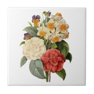 Vintage Bloemen, Camelia's en Narcissen, Redoute Tegeltje