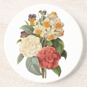 Vintage Bloemen, Camelia's en Narcissen, Redoute Zandsteen Onderzetter