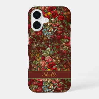 Vintage bloemen chintz patroon met jouw naam iPhone 16 hoesje