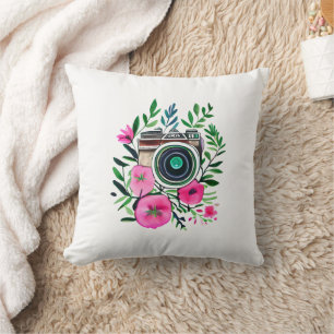 Vintage Bloemen en Retro Camera Persoonlijk Kussen