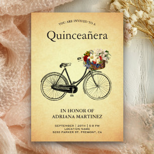 Vintage bloemen fiets 15e verjaardag Quinceanera Kaart