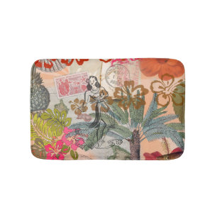 Vintage Bloemen Hula Kleurrijk Hawaiaans Tropisch Badmat