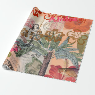 Vintage Bloemen Hula Kleurrijk Hawaiaans Tropisch  Cadeaupapier