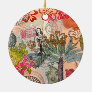 Vintage Bloemen Hula Kleurrijk Hawaiaans Tropisch Keramisch Ornament