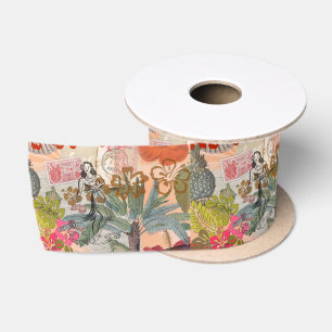 Vintage Bloemen Hula Kleurrijk Hawaiaans Tropisch Lint