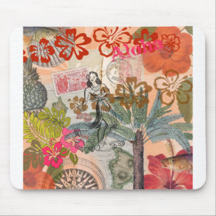 Vintage Bloemen Hula Kleurrijk Hawaiaans Tropisch Muismat