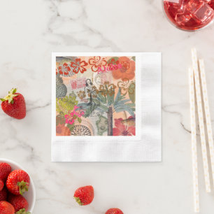 Vintage Bloemen Hula Kleurrijk Hawaiaans Tropisch Servet