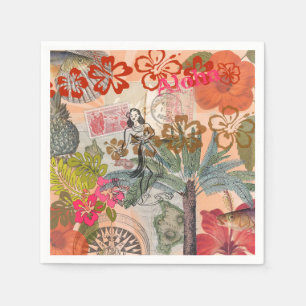 Vintage Bloemen Hula Kleurrijk Hawaiaans Tropisch Servet