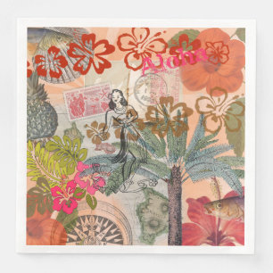 Vintage Bloemen Hula Kleurrijk Hawaiaans Tropisch Servet