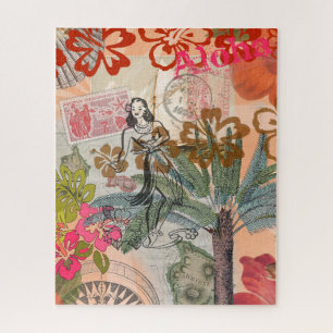 Vintage Bloemen Hula Kleurrijke Hawaiaanse Tropisc Legpuzzel