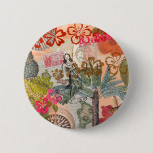 Vintage Bloemen Hula Kleurrijke Hawaiaanse Tropisc Ronde Button 5,7 Cm