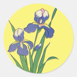 Vintage bloemen, paarse lentetuin Iris bloemen Ronde Sticker