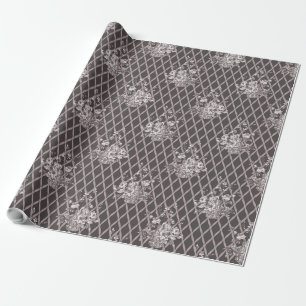 Vintage bloemen toile cadeaupapier in houtskool gr
