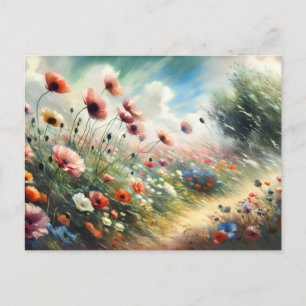 Vintage Bloemen Veld Natuur Scene Briefkaart