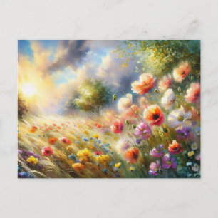 Vintage Bloemen Veld Natuur Scene Briefkaart