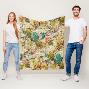 Vintage bloemencollage met verouderde papierstruct fleece deken