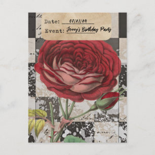 Vintage bloemencollage verjaardagsfeestje bewaar d briefkaart