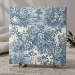 Vintage bloemend meer Blauwe toile de jouy monogra Tegeltje