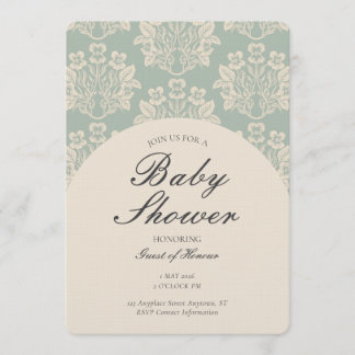 Vintage Bloemendamask Baby Shower Cyaan Beige Kaart